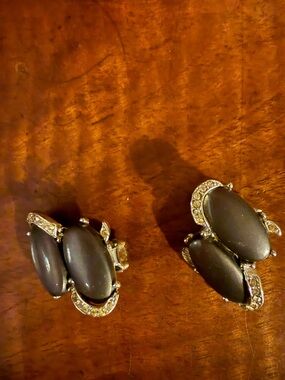 Classic Black Oval Clip-On Earrings with Crystal Accents